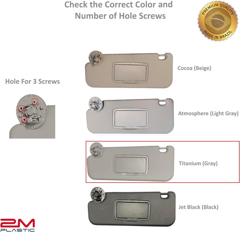 2M PLASTIC Sun Visor Fits for Chevy Cruze 2011-2016 Pair Set Left+Right Gray Titanium Three Screws 2MPLASTIC (Gray) - Image 5